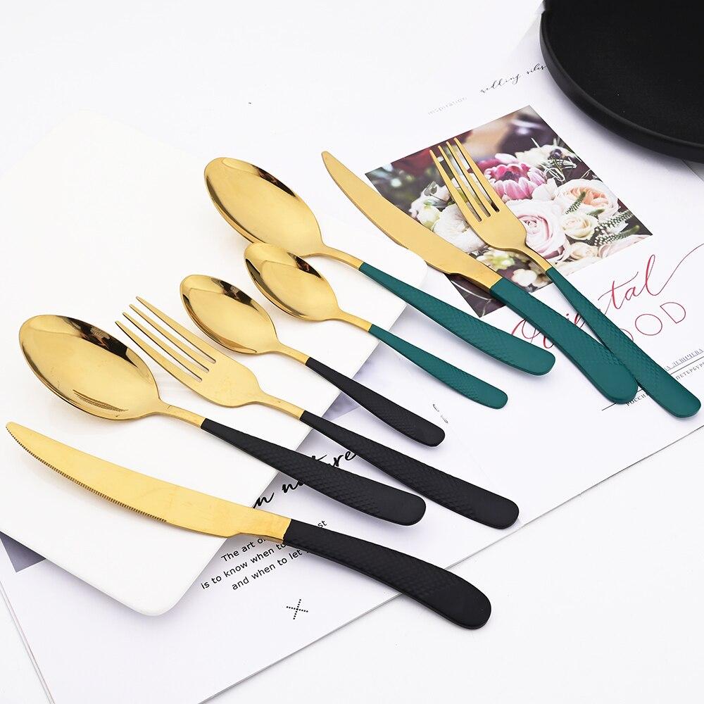 1/2/4/6Set Cutlery Stainless Steel Kitchen Black Gold Dinnerware Luxury Silverware Set Knife Cake Fork Spoon Flatware Set