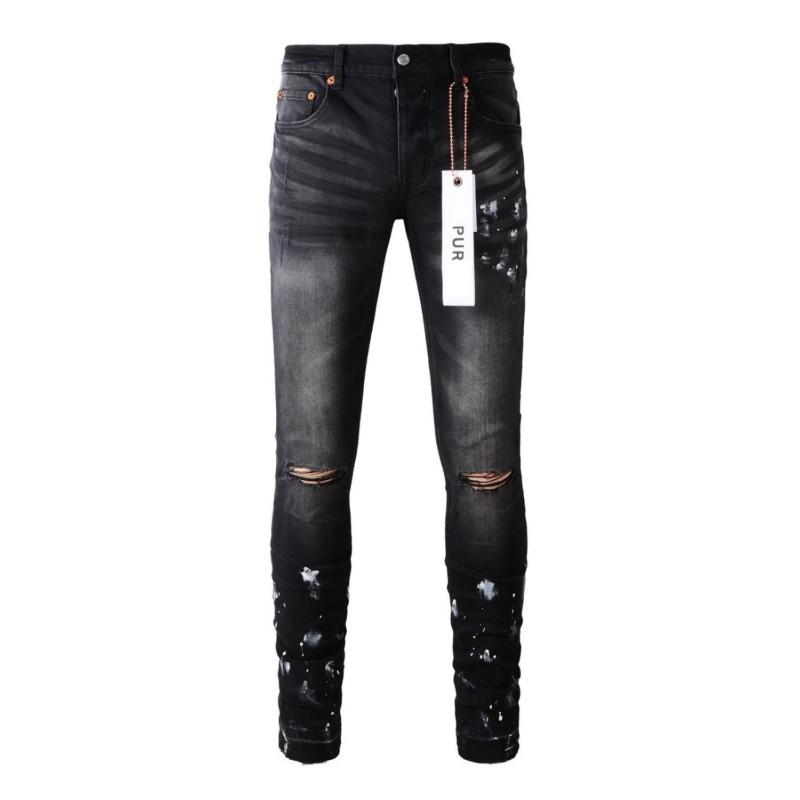 Mens Slim Fit Jeans Punk Style Distressed Printed Denim Pants Teens Casual Wear