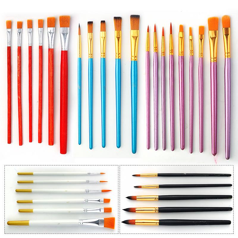 Wei Zhuang Art Student Brush Set: Nylon Bristles with Red, Blue, and Black Handles for Gouache, Watercolor, and Acrylic Painting