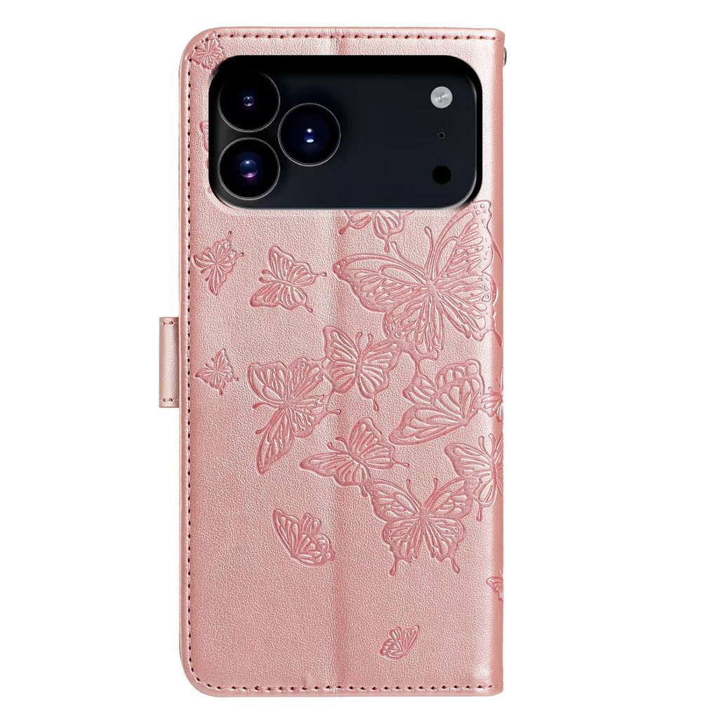 For iPhone 17 Pro Case Butterfly Imprinted Wallet Stand PU Leather Flip Phone Cover with Strap