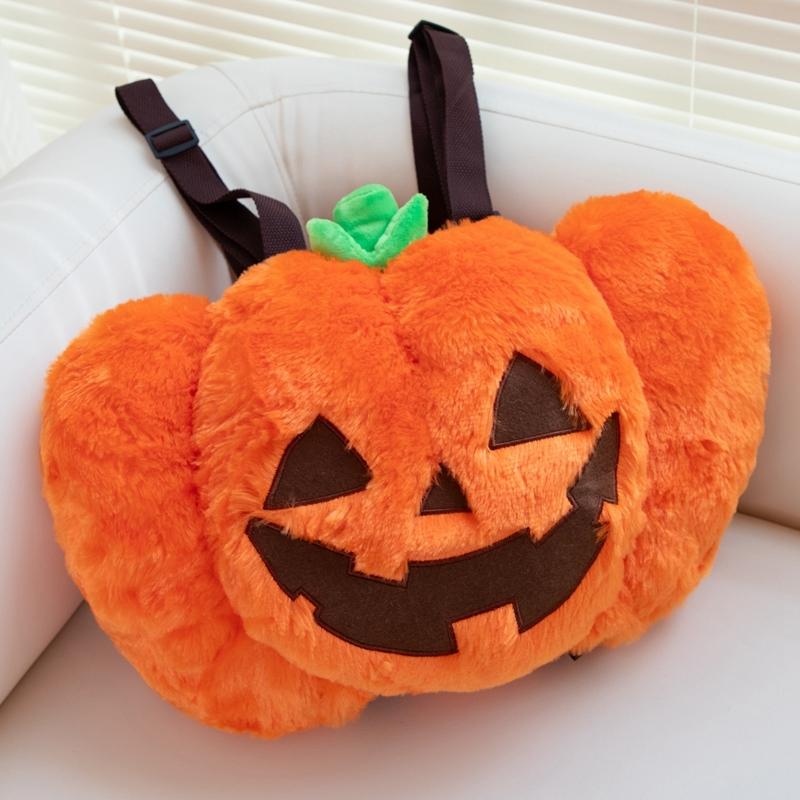 Cute Halloween Grimace Pumpkin Plush Backpack Creative Comfy Warm Cartoon Pumpkin Bag To Put Things Inside Nice Festival Gift