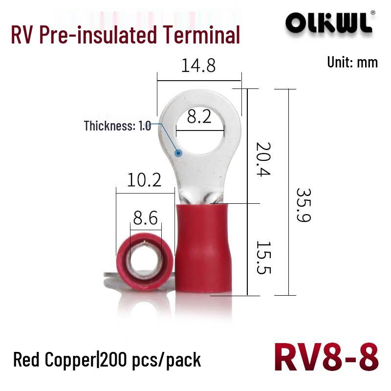 OLKWL Pre-Insulated Copper RV Ring Terminals