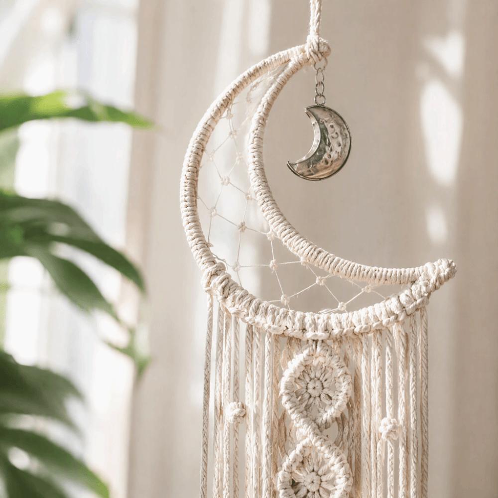 94x20cm Moon Dream Catchers White Alloy Accessories Wall Hanging Dream Catchers with Tassel Cotton Macrame Woven Dream Catchers