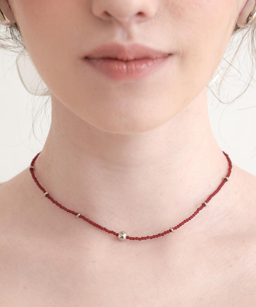 Halden Beads Silver Ball Necklace (N033_Burgundy)