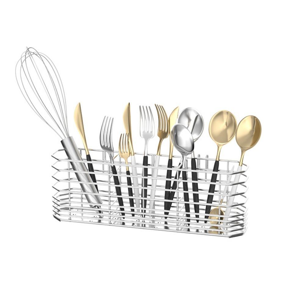 304 Stainless Steel Utensil Holder, Kitchen Utensil Organizer, Knife and Fork Drainage Rack, Kitchen Drainage Basket Accessories, with Hooks