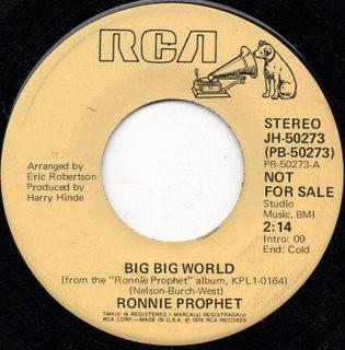 

7inch Record RONNIE PROPHET - Big Big World JH50273 RCA 1976 US Country Used