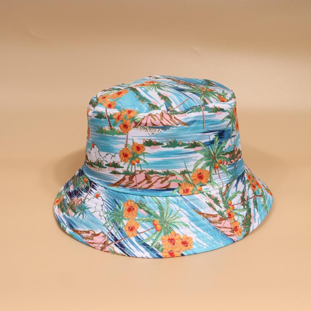 Fashion Bohemian Style Fisherman Hat Coconut Tree Print Casual Sun Hat UV Protection Lightweight Beach Hat Outdoor Activities