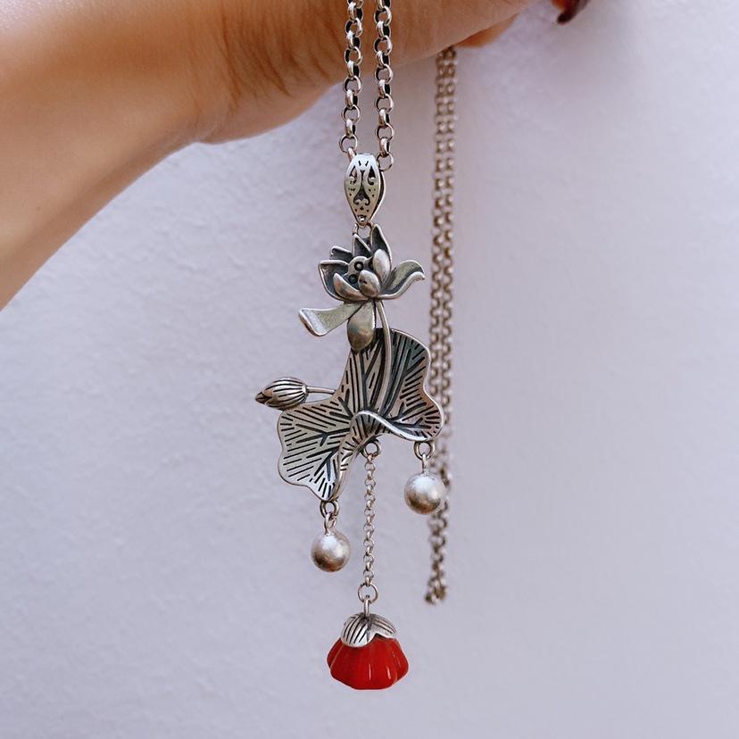 

JMXD-Vintage Nanhong Lotus Tassel ожерелье кулон универсальный простой свитер цепи длинный кулон аксессуары