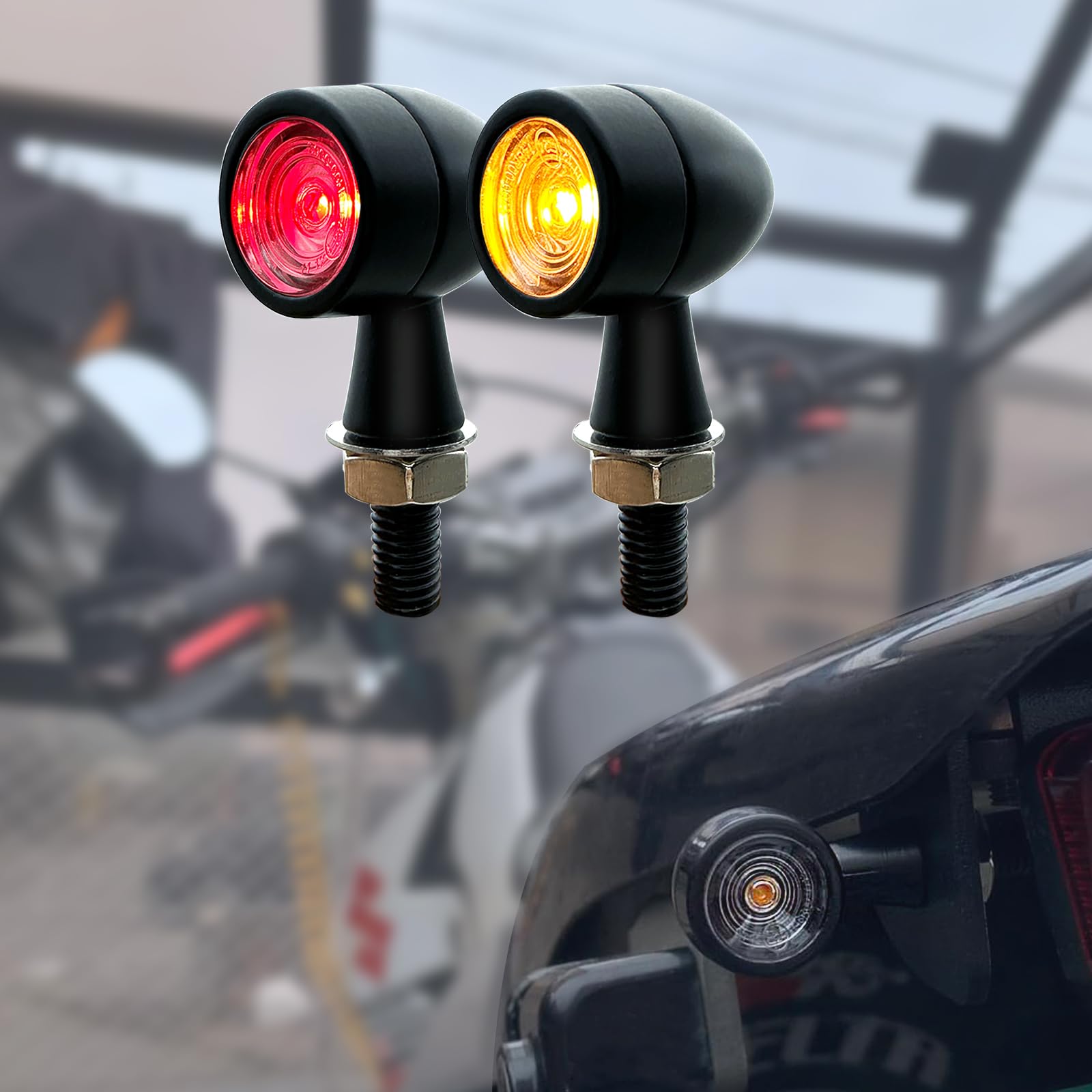 LED Turn Signal, Motorcycle, Small, Bullet-Shaped, Ultra-Small, Mini, Set of 2, Universal, 12 V, 2 yellow red lights