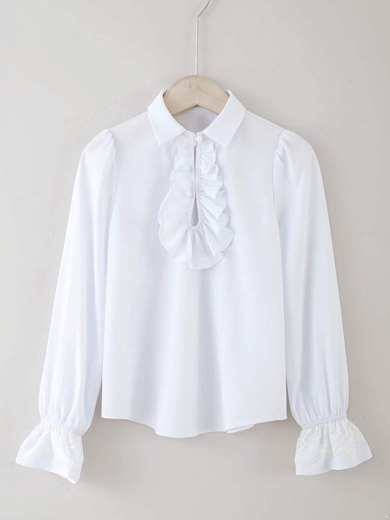 Boys Renaissance Shirt Long Sleeve Turndown Collar Ruffle Lace Cuffs Button Front Solid Color Costume Shirt