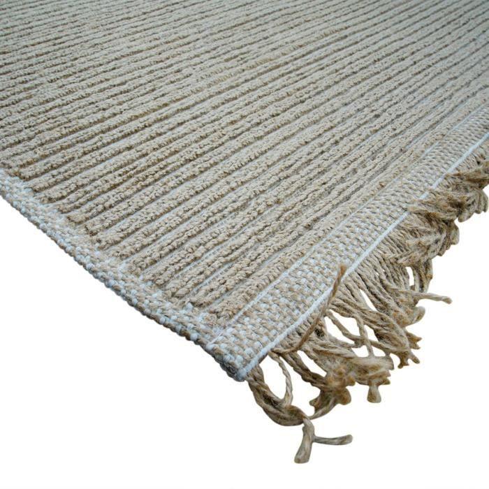 Tapis en jute naturel artisanal beige avec franges 120x160