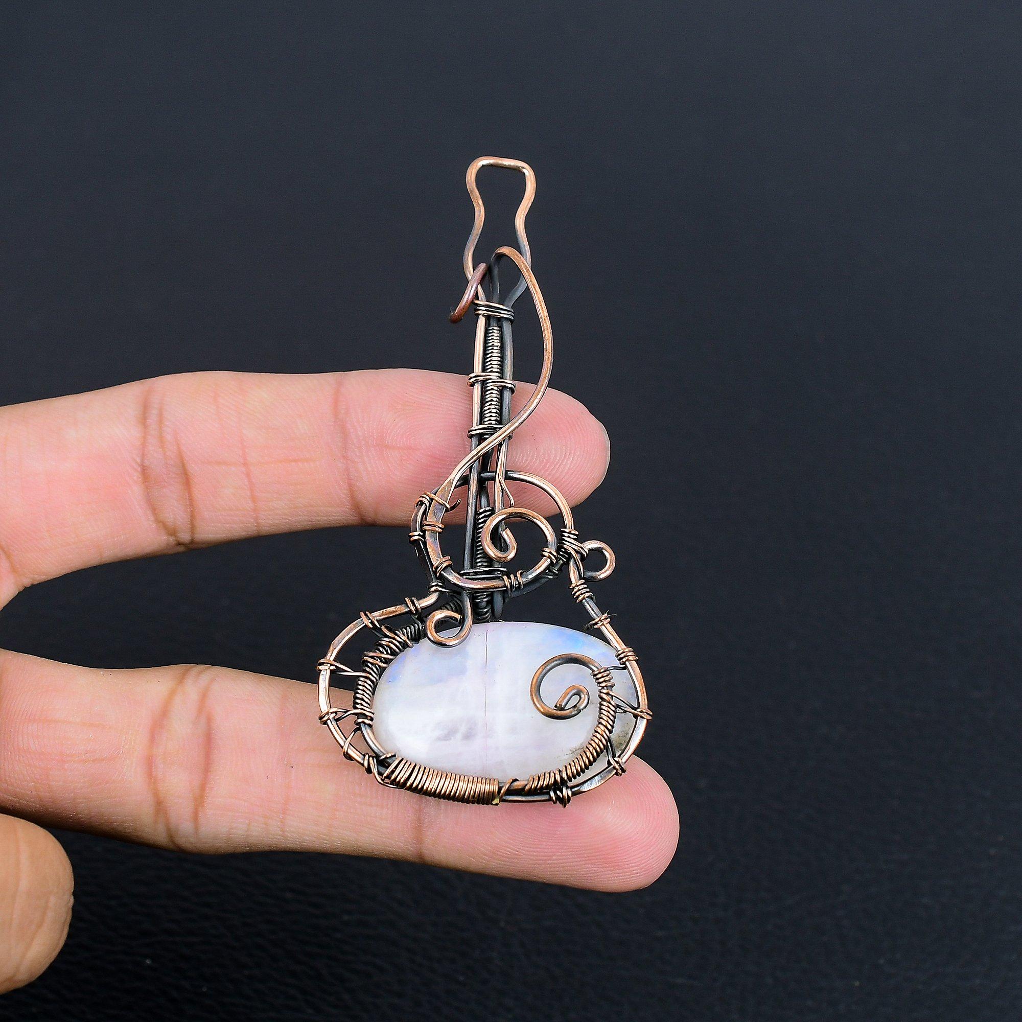 

Подвеска из радужного лунного камня, ювелирное изделие из драгоценного камня, подвеска, обернутая медной проволокой 999 пробы, красивая подвеска ручной работы 2.75 Inches