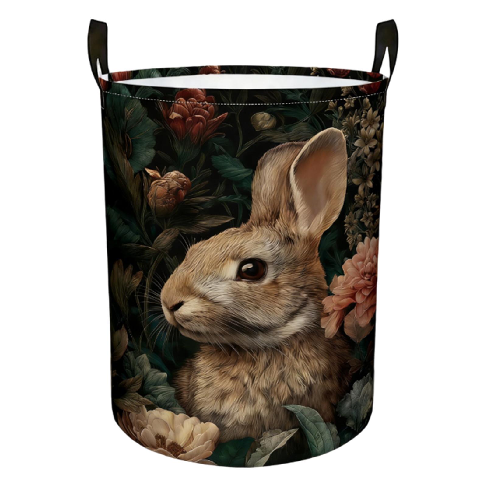 Watercolor Easter Bunny Laundry Hamper Laundry Basket Circular Dirty Clothes Hamper With Handle Collapsibly Washing Bins Storage Basket One Size