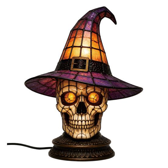 Witch Hat Lamp, Stained Witch Hat LED Light, Halloween Table Lamp with Warm Glow, Gothic Witch Decor Night Light S D