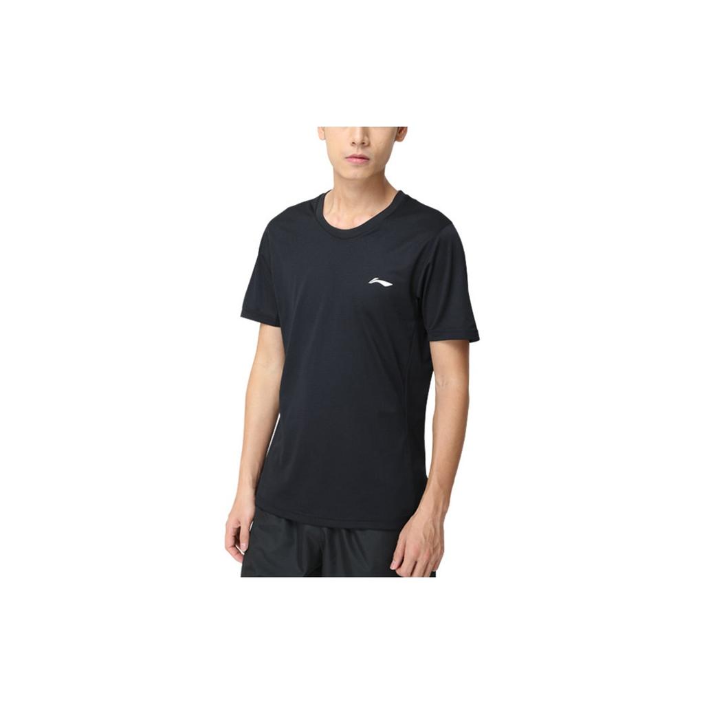 Li Ning Sports Training Quick-Dry Breathable Knitted Crew Neck Straight T-Shirt Men Tops Black ATSQ365-2