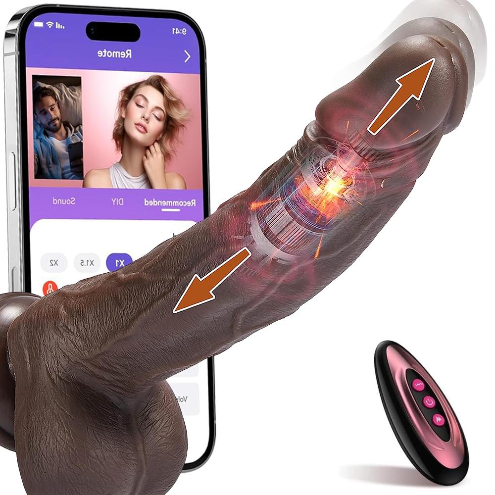 APP eller fjernkontroll Thrusting Dildo Vibrator Sexleketøy Svart Realistisk Vibrerende Dildoer for G-punkt Anal Stimulering Lubisey Tykk Kvinner Onani