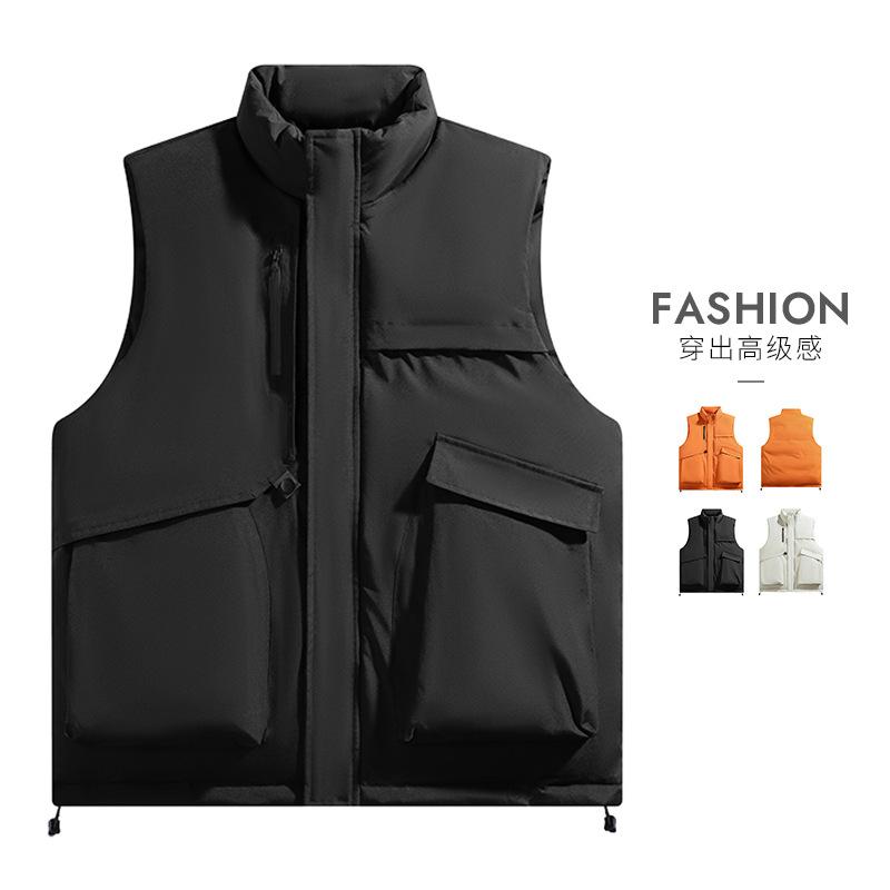 Autumn and winter vest men's 2025 new solid color trendy brand casual stand-up collar thermal vest vest vest jacket men's clothing