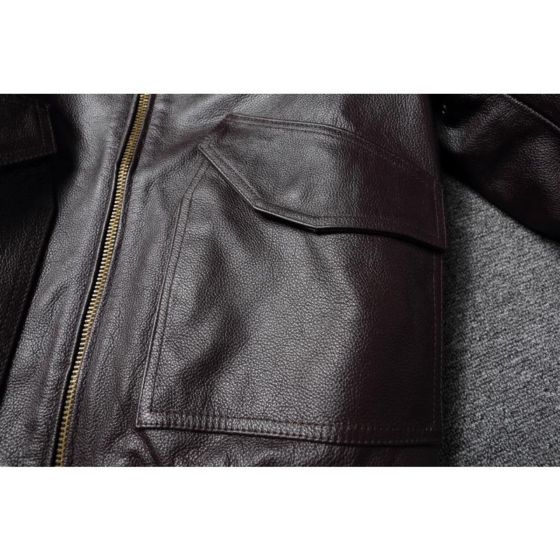 Chinese Size Vintage Brown First Layer Cowhide High Waisted Men Leather Jacket 45P Flight Coat Lapel Short Leather Jackets Pilot Jacket