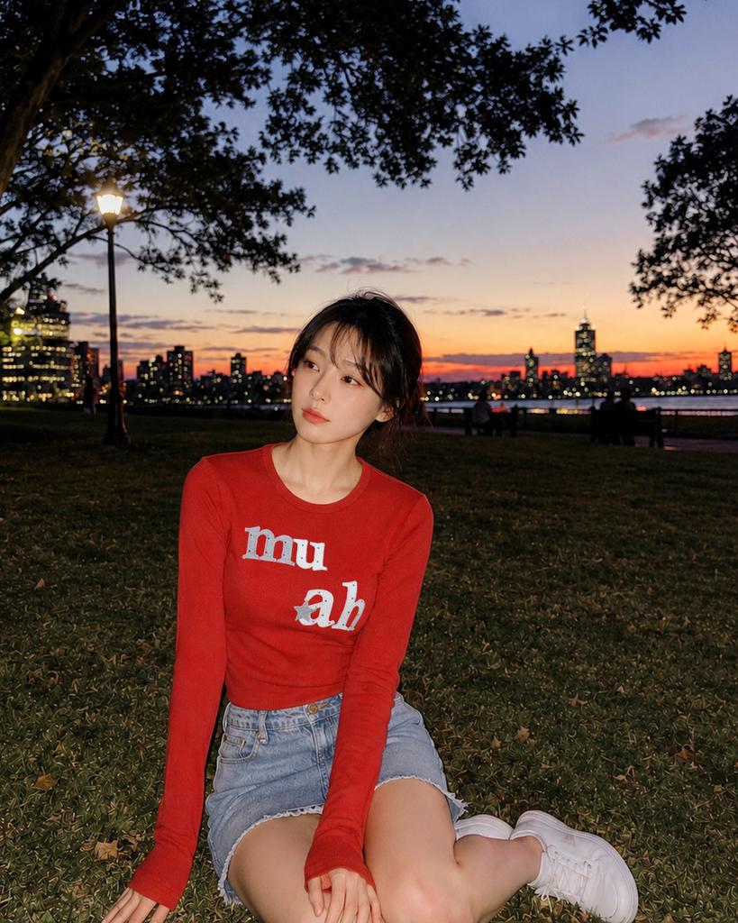 MUAHMUAH Dot Star Patch Long Sleeve T-Shirt [Red]