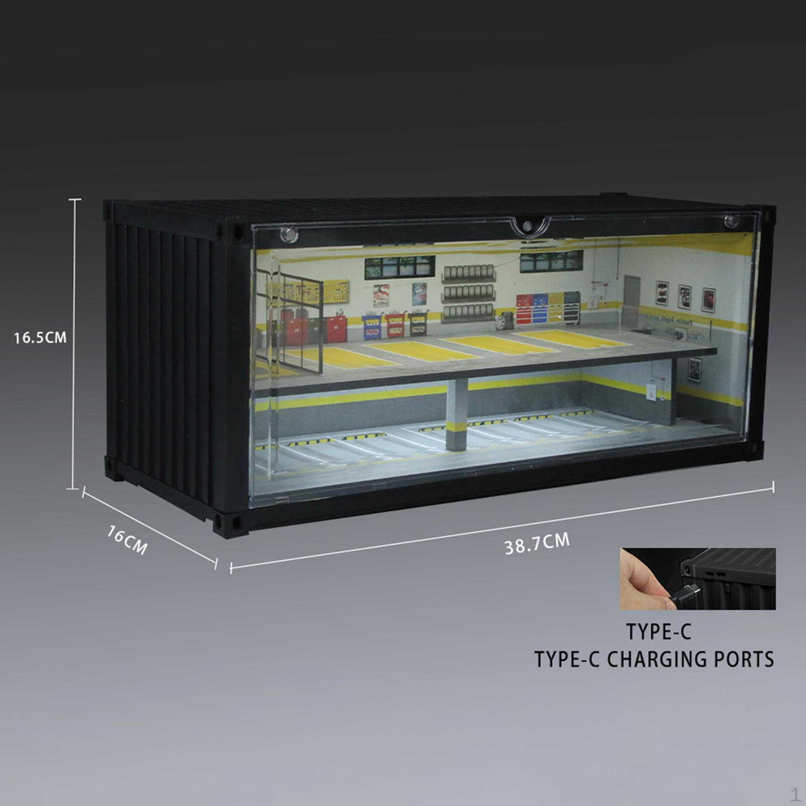 

1:64 Scale Model Car Display Case repair shop scene Backdrop with LED Showcase for Doll Sports Cars