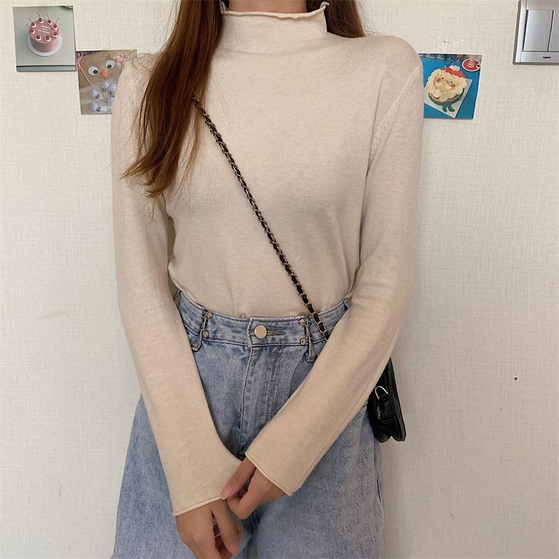 

Трикотажные свитера с высоким воротом, женские, осенние, новые, облегающие, с длинным рукавом, свободные, базовые, свитера, женские, элегантные, однотонные, повседневные, трикотажные изделия 24918 One Size абрикосовый