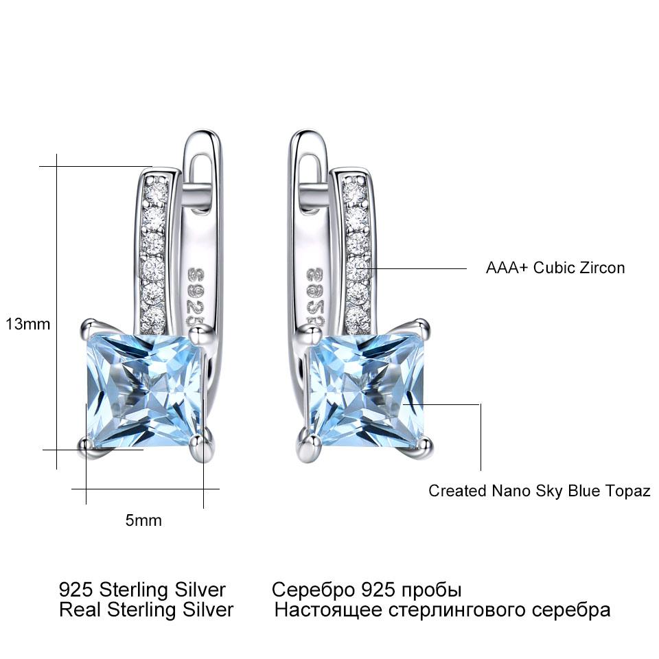 5mm Nano Sky Blue Topaz Quadrat 925 Sterling Silber Clip Ohrring AAA Weiß Runde Zirkon Frauen Ohrringe
