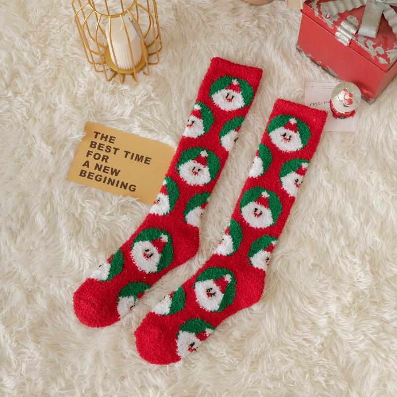 Women's Cute Reindeer & Snowman Coral Fleece Mid-Calf Socks - Thick, Lined for Autumn & Winter