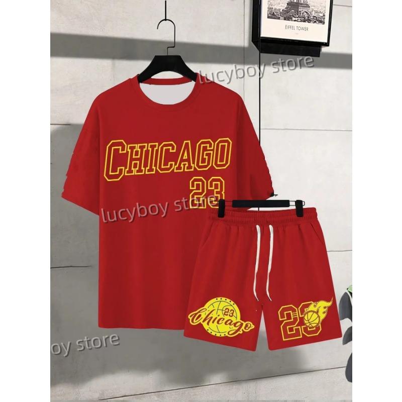 23 Chicago Letter 3D Printed Sport T-shirt+shorts Suit Set Men Male Luxury Tracksuit Outfit Summer Oversized 2 Piece Set Clothes