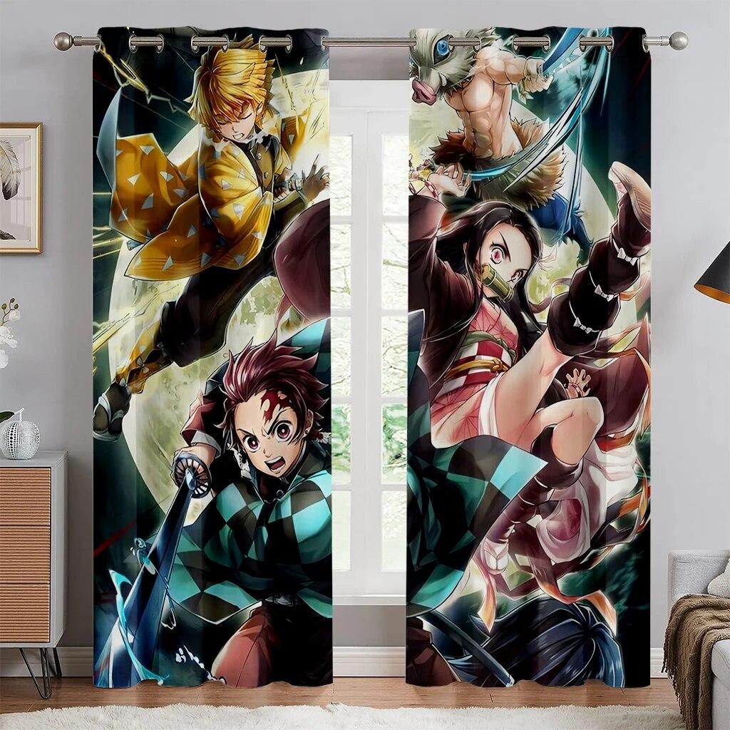 Cartoon Hot Blood Anime Print Curtains, Suitable For Boys And Girls Bedrooms, Office Kitchens, Living Room Decoration Curtains
