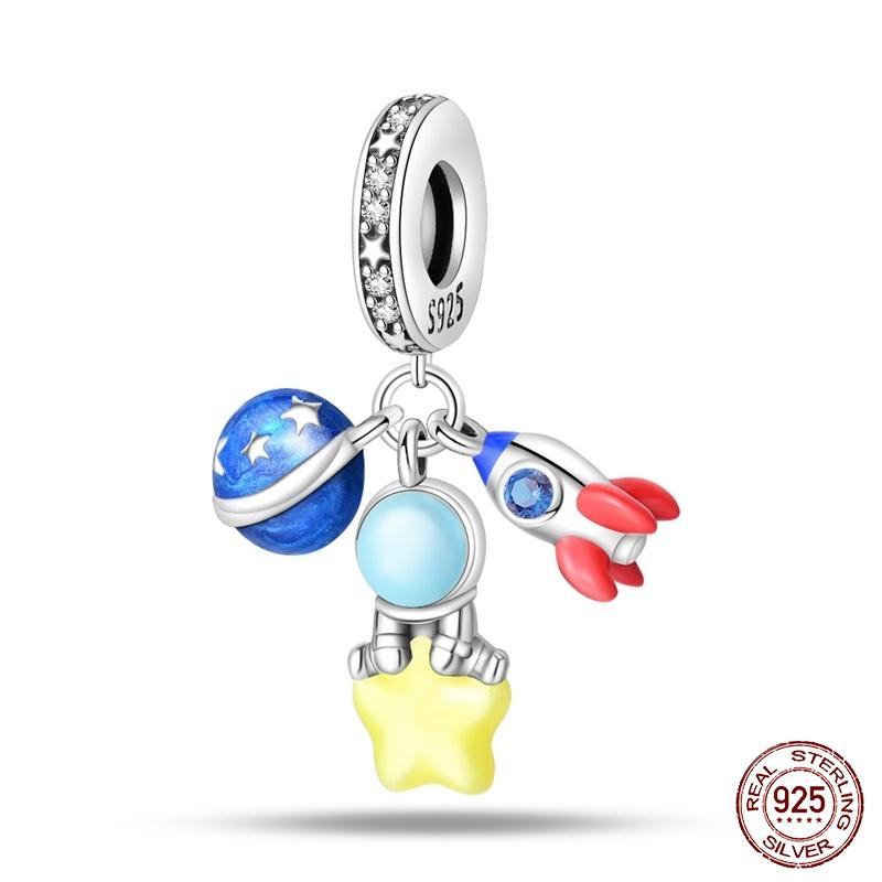 Copper Metal Trendy Fashion Glowing Spaceship Astronaut Bunny Planet Charm Bead Components Bead Components Compatible With Brand Authentic Original