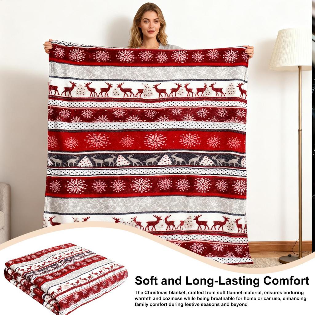 Christmas Plaid Blanket Comfortable Flannel Blanket Warm Snowflake Design for Sofa Bedding Home Decor Kids Adults Holiday Gift