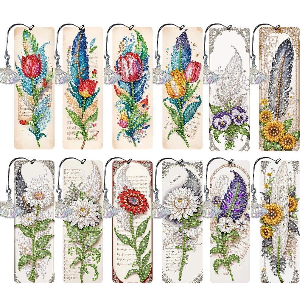 12Pcs Animal Landscape DIY Diamond Art Bookmark Irregular Shaped Diamonds Diamond Art Painting Bookmark for Reading Enthusiasts