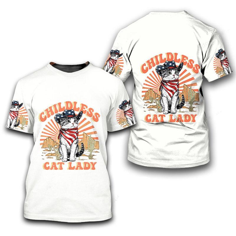 Roztomilé zvířátko kočka 3D celoplošný potisk tričko unisex denní vtipné ležérní trička s krátkým rukávem barevný retro vzor módní tričko top