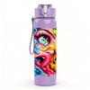 1PC Multicolor Abstract Face Graffiti Print 750ml Color Plastic Sports Water Bottle Leakproof Flip Straw Lid Suitable for Sports Office Home Use