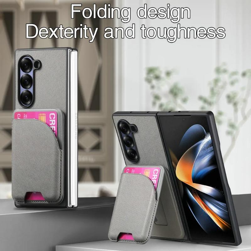 2 In 1 Magnetic Card Bag Leather Cover for Samsung Z Fold 7 Fold6 Fold5 Fold4 Fold3 Magsafe Shockproof Matte Case Funda