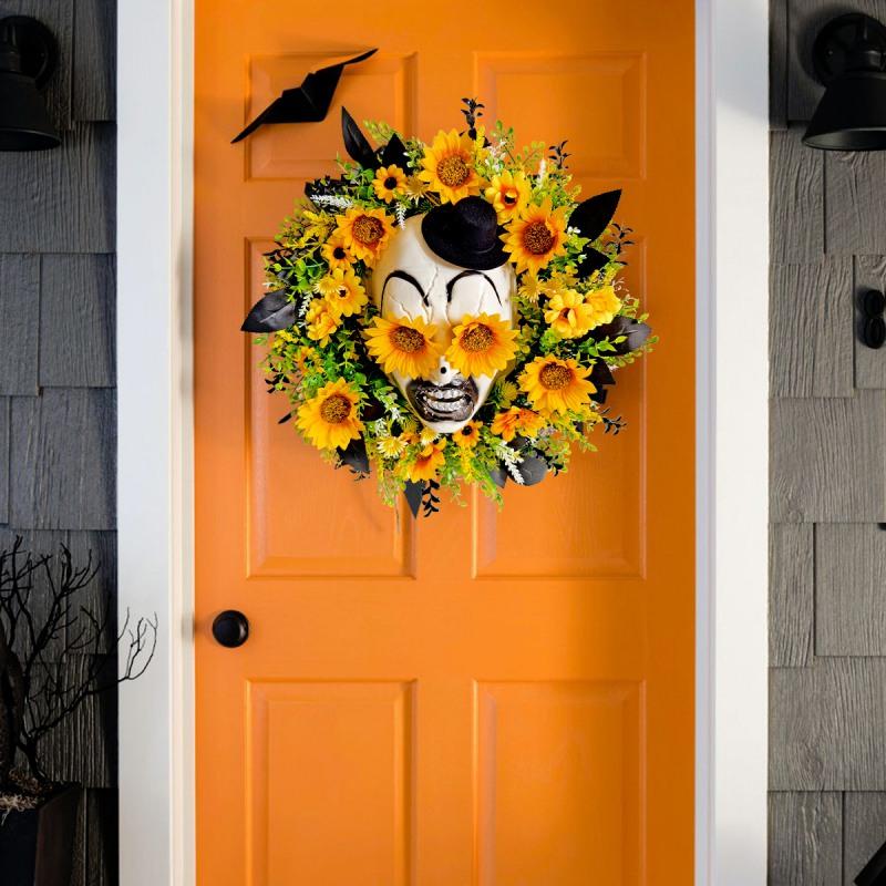 Halloween Sunflower Ghost Face Horror Garland Door Hanging Festival Courtyard Artificial Flower Wreath Halloween Decoration