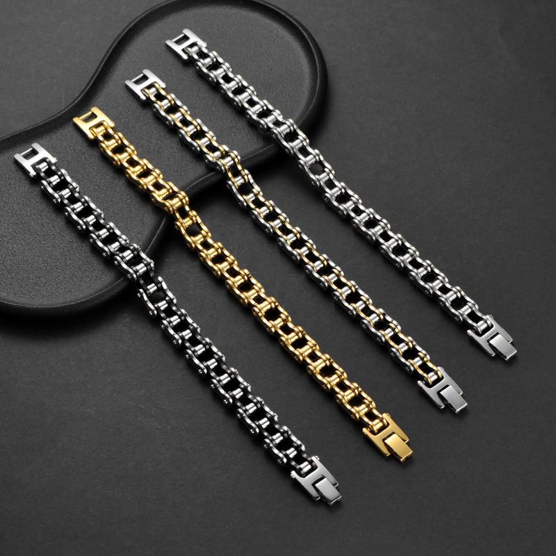 Stainless Steel Chain Bracelet Men Cycling Motorcycle Biker Gear Punk Style Geometric Link Wristband