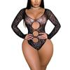 Damski Monokini z Długim Rękawem i Wycięciami z Siateczki Fishnet, Bez Pleców, Prześwitujące Siatkowe Body, Rajstopy Bielizna Piżama Ubrania Klubowe