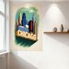 Vintage Chicago Skyline Metal Tin Sign Mid-Century Graphic Design Wall Plaque for Home Bar Club Restaurant Decor