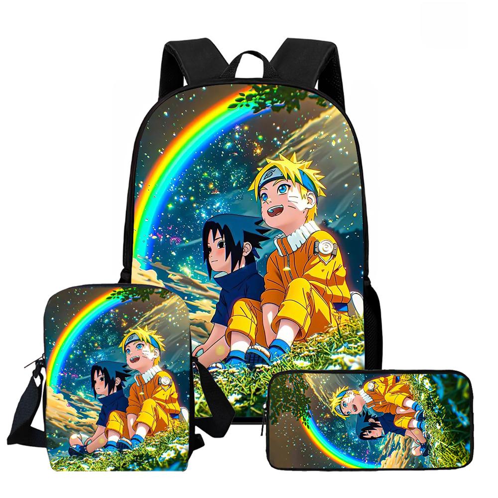 3Pcs Set Kids Backpack with Crossbody Bag & Pencil Bag, Cartoon NARUTO Lightweight School Bag for Boys & Girls Aged 5-9
