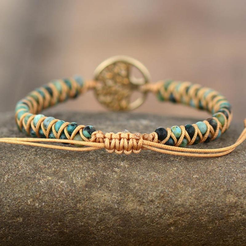 BLINGBAY Damarmband Livets Träd Afrikansk Tall Naturstenspärlor Handvävt Yoga Vänskapsälskararmband Flickor Fest Födelsedag Smyckegåva