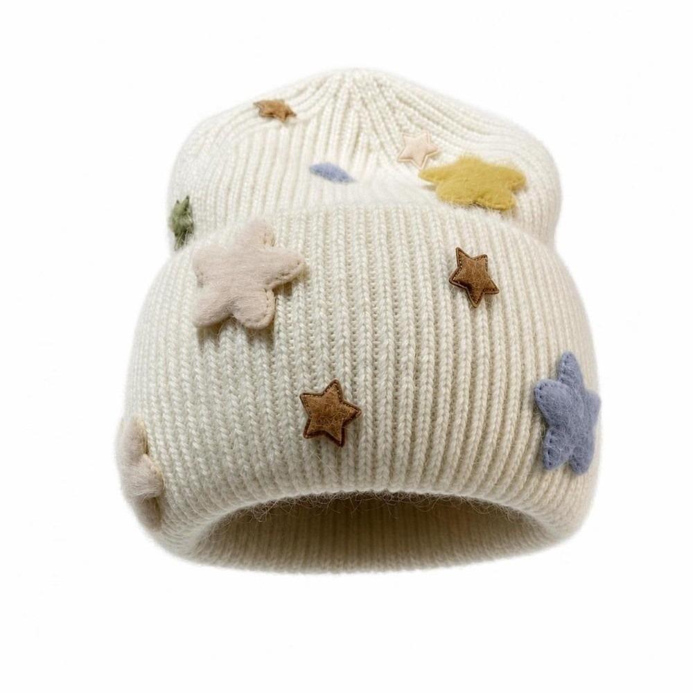 3D Star Knitted Beanie Hat Acrylic Blend Wool Knit Cap Fashion Fuzzy Beanie  For Women