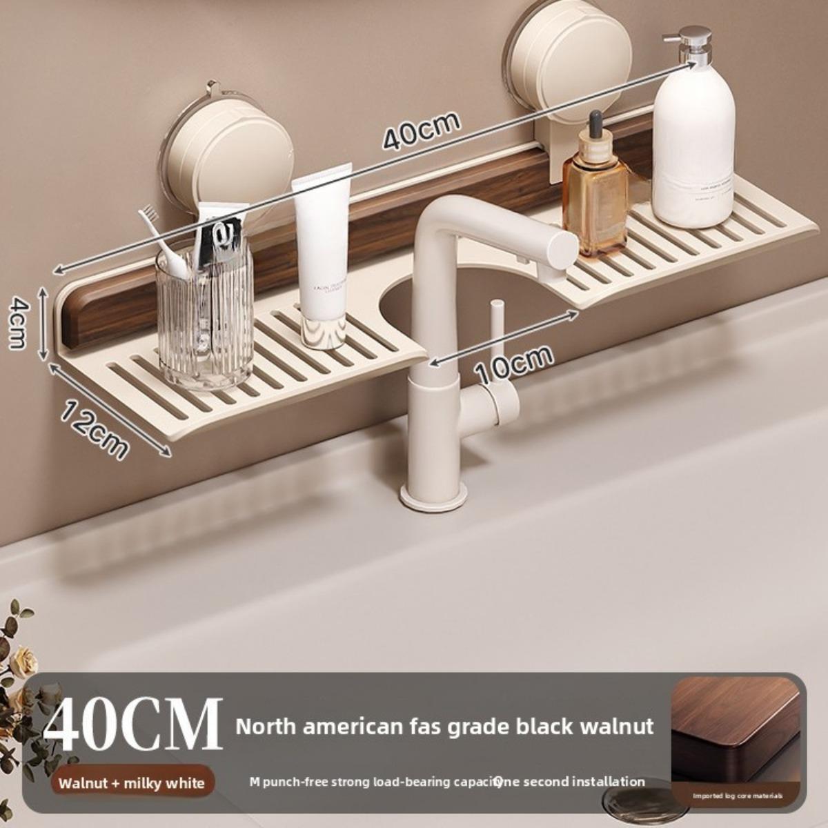 

Ореховая присоска Стойка для хранения крана, Настенная без перфорации для ванной комнаты, Умывальника, Раковины 40cm бежевый