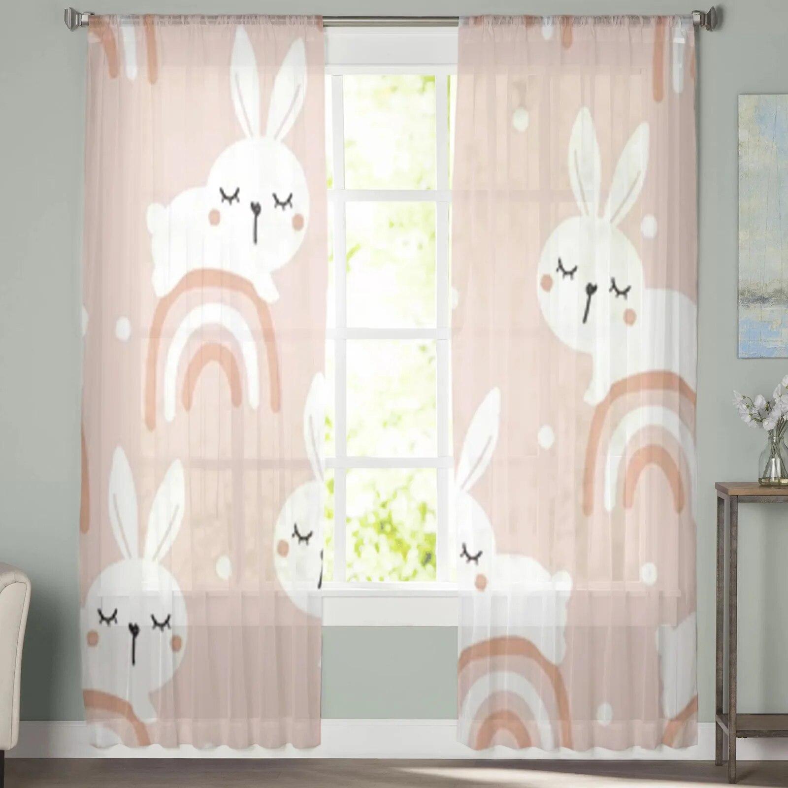 

Rabbit Cartoons And Rainbows Sheer Curtains Bedroom Voile Curtain Living Room Window Sheer Curtains Kitchen Tulle Drapes