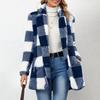 Women's Fashion Plaid Lapel Long Sleeved Coat With Buttons, Plush Warm Jacket With Pockets