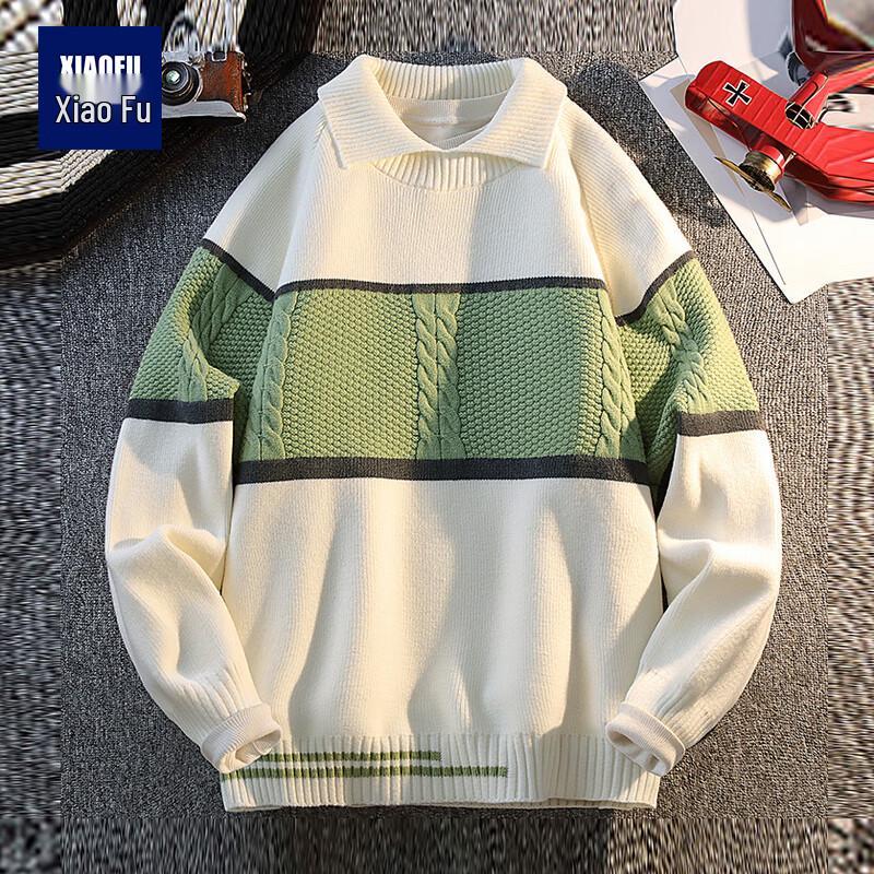 Men's Winter Colorblock Lapel Knit Sweater