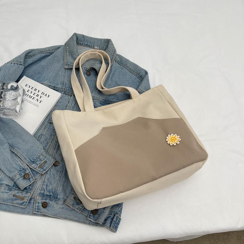 Kontrastowa torba damska duża pojemność torba tote lekka studencka torba na ramię do klasy