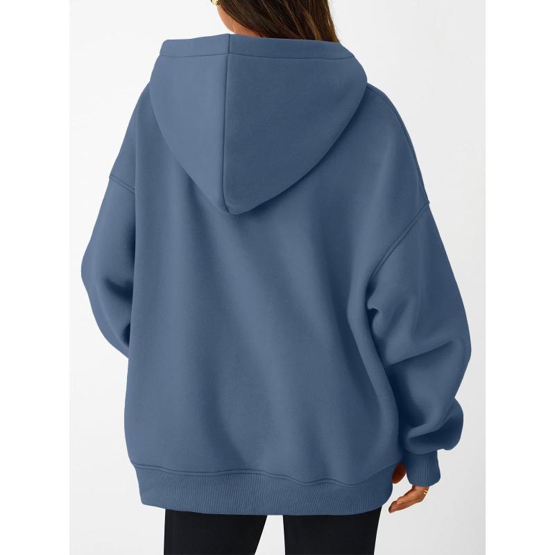 Autumn Winter Loose Casual Solid Color All-match Pullover Hoodies Women Pocket Hooded Sweatshirt Top