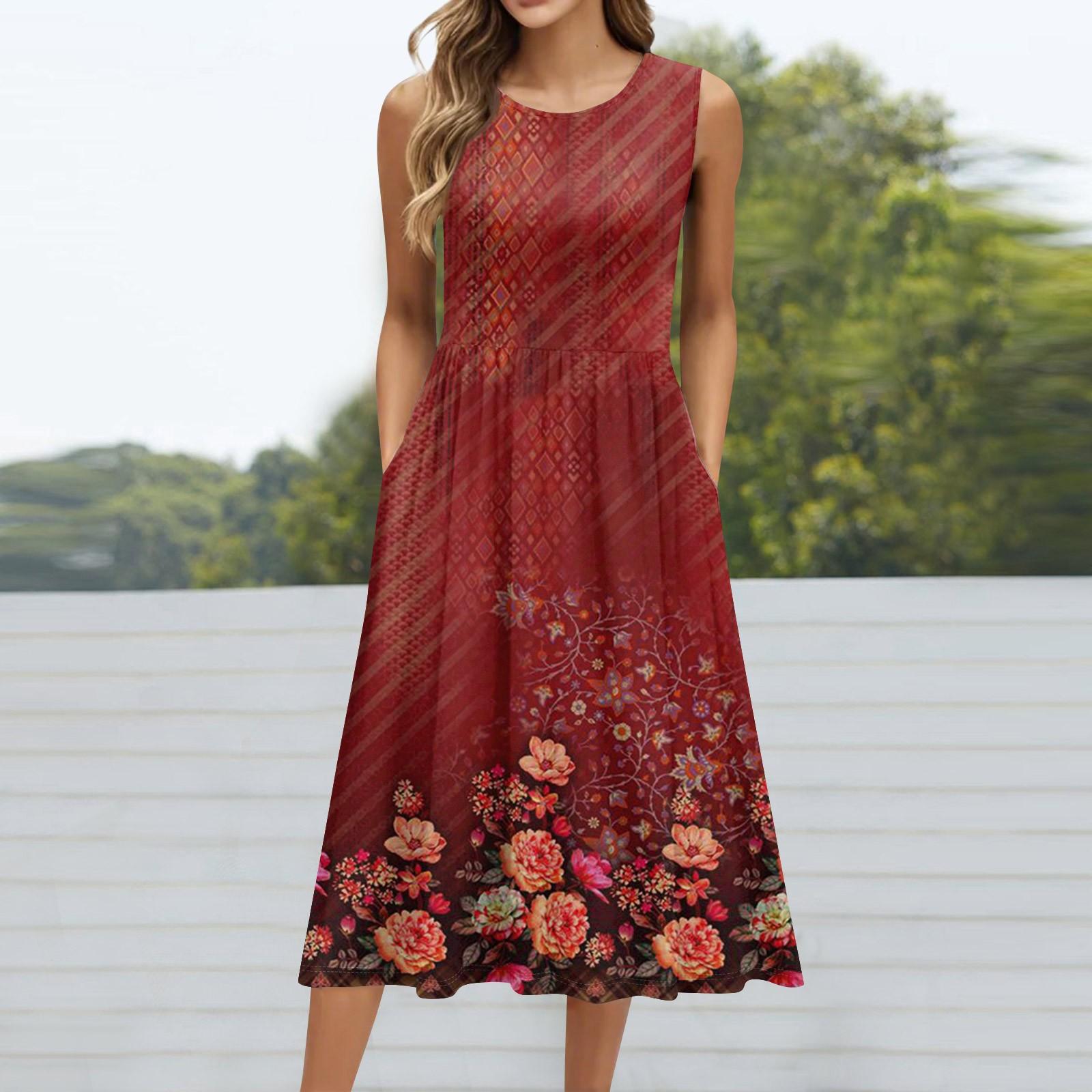 

Жіноча модна повсякденна пуловер із круглим вирізом без рукавів і кишенями середньої довжини. L винний