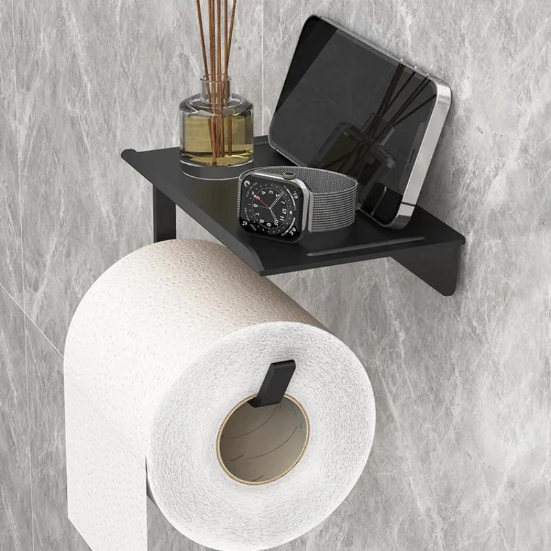 No Punching Toilet Roll Holder Self Adhesive In Bathroom Tissue Paper Holder Plastic Finish Easy Installation Paper Roll Holder